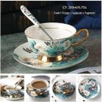 Guguk Kuşu 200 ml Avrupa Asil Kemik Çini Kahve Fincanı Tabağı Kaşık Seti 200 ml Lüks Seramik Kupa Üst Sınıf Porselen Çay Bardağı Cafe Parti Drinkware (Yurt Dışından) - 1 Adet - Renkli - 1 lt