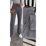 Gugus Kadın Bol Paça Içi Polarlı Fitilli Pantolon Içi Wide Leg Eşofman Altı Füme - XL