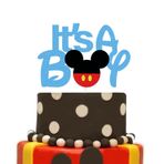 GUGUWEN Siyah Mavi Simli Erkek Çocuk Pasta Süsü, Mickey Mouse Temalı Bebek Duş Pastası Üstü Küçük Bebek Erkek için, Erkek Çocuk Pasta Tabelası Pasta Dekoru, Bebek Partisi Parti Dekorasyon Malzemeleri