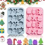Guidre 2 adet Noel silikon kalıp, çikolata, Noel pişirme kalıbı, kar tanesi, zencefilli kurabiye adam kek kalıbı, silikon Noel çikolata kalıbı, pasta, fondan, mumlar, Noel bisküvileri pişirmek için