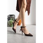 guijarro Saten Fiyonklu Stiletto Bilekten Bağlamalı 7 Cm Topuklu Ayakkabı