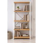 GUİMO Metal Gövdeli 5 Raflı Ahşap Kitaplık Ofis Ev Raf Sistemi Dekoratif Dosya Rafı 30x90