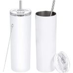 Guiwuu 30 Oz Sıska Paslanmaz Çelik Bardak, Kapaklı Çift Duvar Ince Yalıtımlı Bardak, Pipetli Sıska Bardaklar, Beyaz (Yurt Dışından)