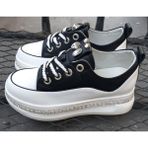 Guja 24K308-1 Kadın Hakiki Deri Yüksek Taban Taşlı Sneaker Spor Ayakkabı - Siyah
