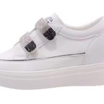 Guja 24K313-1 Beyaz Yüksek Taban Taşlı Cırtlı Hakiki Deri Sneaker Kadın Spor Ayakkabı