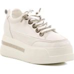 Guja 25Y492 Bej Kadın Hakiki Deri Yüksek Taban Taşlı Sneaker Spor Ayakkabı