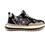 Guja G25K505 Hakiki Deri ve Tekstil Etnik Desenli Erkek Siyah Sneaker Spor Ayakkabı