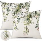 Gujiahone Dış Mekan Su Geçirmez Kırlent Kılıfları 45 x 45 cm 2'li Set Bahar Adaçayı Yeşil Yastık Kılıfları Suluboya Okaliptüs Yaprakları Dekoratif Yastık Kılıfları Kanepe Bahçe Çadırı Balkon için