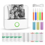 GuKKK Mini yazıcı, mobil fotoğraf yazıcısı, taşınabilir mini fotoğraf yazıcısı, kablosuz fotoğraf yazıcısı, termal yazıcı, 13 rulo yazıcı kağıdı ve 5 renkli kalem, akıllı telefon Bluetooth yazıcı,