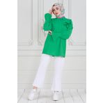 Gül Broşlu Kolu Fırfırlı Tunik-Benetton Yeşili
