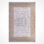 Gül Grisi Çerçeveli Modern Geometrik Etnik Desenli Boho Makinada Yıkanabilir Hafif Hav Toz Vermez Leke Tutmaz Kaymaz Taban Dijital Makine Baskı Halı Oturma Odası Salon Yolluk Koridor Mutfak Halısı