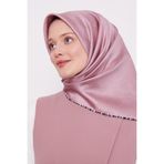 Gül Kurusu Çizgili Twill İpek Eşarp