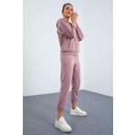Gül Kurusu Kapüşonlu Kanguru Cep Oversize Lastik Paça Kadın Eşofman Takımı - 95288 | XL