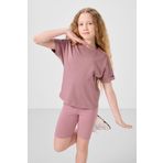 Gül Kurusu Pamuklu O Yaka Oversize Fit Basic Kız Çocuk T-Shirt - 75182