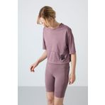 Gül Kurusu Polyester Nefes Alan Dokulu İnce Esnek Oversize Fit Performans Kadın T-Shirt - 97284