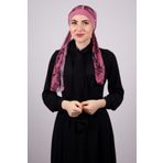 Gül Kurusu Pratik Hazır Geçmeli Tesettür Bone Sandy Kumaş Desenli Şifon Kemerli 1305D_18