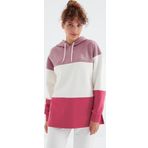 Gül Kurusu Renk Bloklu Nakışlı Kapüşonlu Oversize Kadın Sweatshirt - 97247