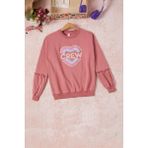 Gül Kurusu Renkli Kalp Desenli Payetli Kız Çocuk Sweatshirt 16695 - 1 Yaş