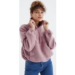 Gül Kurusu Yarım Fermuar Etek Ucu Büzgülü Kadın Polar Oversize Sweatshirt - 97171