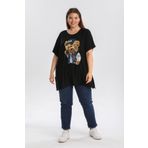 Gül Moda Büyük Beden Bluz Ayı Teddy Baskılı Siyah G087-1