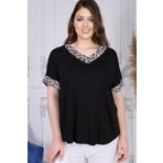 Gül Moda Kadın Siyah Büyük Beden Kısa Kollu Bluz G058-2