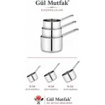 Gül Mutfak 3 Lü Paslanmaz Çelik Kaçerola Sosluk Sütlük Seti Tabanlı 12 - 14 - 16 cm - Gümüş