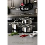 Gül Mutfak 6 Parça Tencere Seti Cam Kapak Paslanmaz Çelik 16-18-20 cm - Gümüş