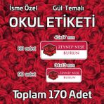 Gül Temalı Okul Etiketi Isme Özel 170 Adet (90 Adet 34X13 Mm, 80 Adet 45X17 Mm)