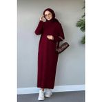 Gülce Moda Fitilli Triko Elbise Koyu Bordo Oversize Klasik Tarz Kadınlar İçin Şık Kışlık - 42 - 44