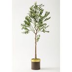 Güleç Yapay Çiçek Yapay Zeytin Ağacı 175 Cm Kahverengi Gold Metal Saksı Çok Renkli