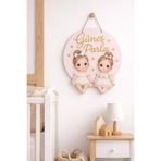 Güler Kaligrafi Kişiye Özel İkiz Kız Bebek Figürlü Bebek Odası Kapı Süsü Pleksi Kapı Süsü Duvar Süsü 30 cm