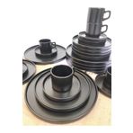 Gulhanile Stackable Mat Siyah 24 Parça 6 Kişilik Servis Kahvaltı Takımı