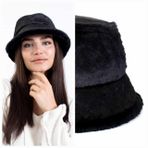 Gullfoss Tavşan Tüyü Peluş Bucket Kova Moda Kadın Kışlık Şapka Siyah
