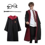 Güllü E Store Harry Potter Gryffindor Kapişonlu Çocuk Kostüm + Asa + Gözlük Seti 5-6 Yaş