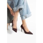 Güllü Shoes Bordo Mat Vegan Deri 9Cm Topuklu Hafızalı Pedli Rahat Kalıp Sivri Burun Kadın Stiletto