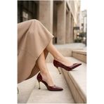 Güllü Shoes Bordo Rugan Stiletto 9 Cm Altın Ökçe Sivri Burun Vegan Kadın Topuklu Ayakkabı Günlük Özel Gün