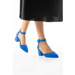 Güllü Shoes Kadin Mavi Süet Ayakkabı Abiye Stiletto Kalın Topuk Gelinlik Ayakkabisi 5.5cm