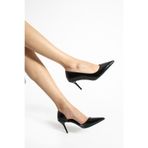 Güllü Shoes Siyah Yılan Derisi Desenli Vegan Deri İnce Topuklu Ayakkabı 7cm , Sivri Burun, Şık&Rahat