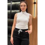 Gülseli Balıkçı Yaka Sıfır Kol Body Bluz - M - Beyaz
