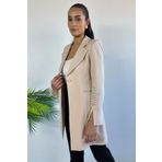 GÜLSELİ Bej Kadın Kol Taş Detaylı Uzun Blazer Ceket