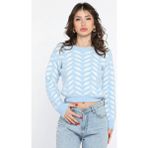 Gülseli Bisiklet Yaka Desenli Yumoş Iplik Croptop Kadın Triko Kazak - Standart - Mavi