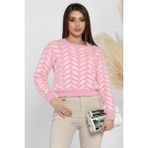 Gülseli Bisiklet Yaka Desenli Yumoş Iplik Croptop Kadın Triko Kazak - Standart - Pembe