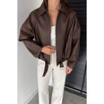 Gülseli Kadın Astarlı Salaş Suni Deri Ceket P-00018836 - Kahve - M