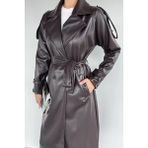 Gülseli Kadın Bel Kuşak Detaylı Ön Düğmeli Suni Deri Trençkot P-00019098 - Kahve - 36