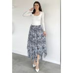 Gülseli Kadın Bel Lastikli Iç Astarlı Asimetrik Kesim Desenli Etek P-00020409 - Siyah - İndigo - 42