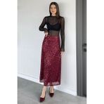 Gülseli Kadın Bel Lastikli Iç Astarlı Pul Payet Etek P-00019760 - Kırmızı - 36