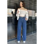 Gülseli Kadın Bol Paça Yüksek Bel Jean Kot Pantolon - Lacivert - 29