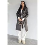 Gülseli Kadın Çift Cepli Bel Kuşaklı Astarlı Suni Deri Trençkot P-00018672 - Kahve - 38
