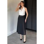 Gülseli Kadın Kemer Aksesuarlı Tül Yırtmaç Detaylı Etek P-00020665 - Siyah - 36