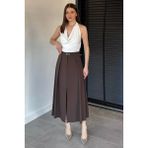 Gülseli Kadın Kemer Aksesuarlı Yırtmaç Detaylı Etek P-00020663 - Kahve - 38